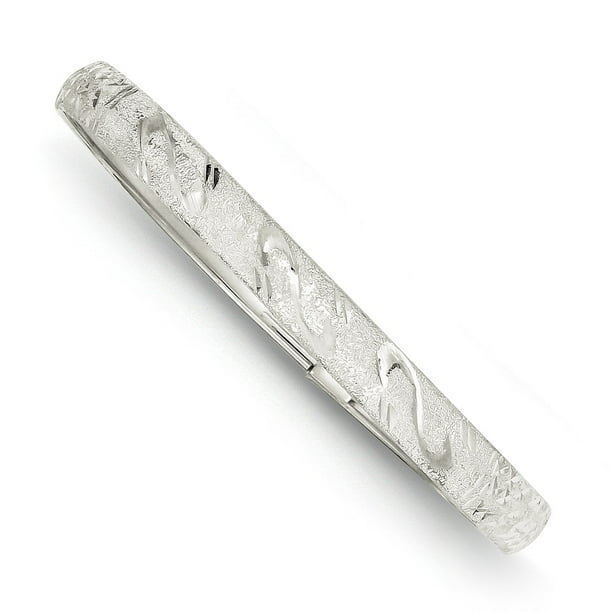 Solid 925 Sterling Silver 6.5mm Diamond-Cut Flexible Bangle 